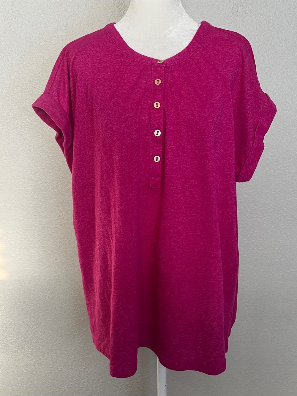 Loft Short Sleeve Henley TShirt Pink Size XLarge